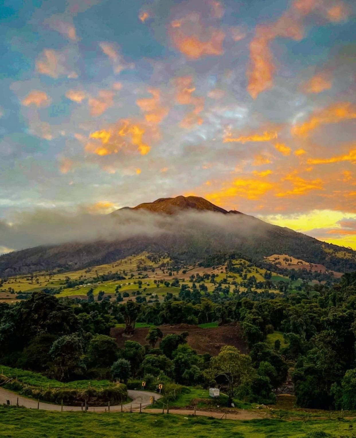 Golden hour over a volcano in the tropics of Costa Rica, Nicaragua, and Panama